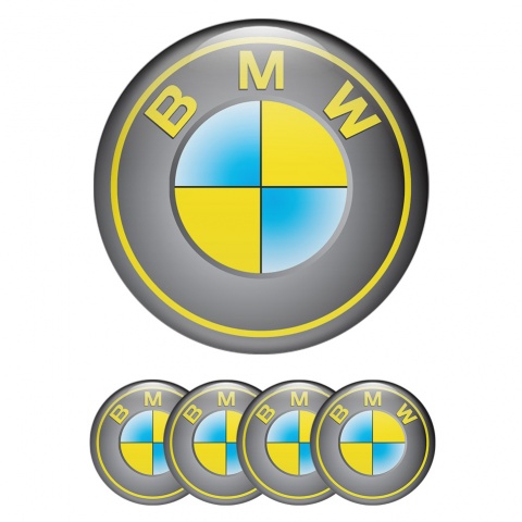 BMW Center Wheel Caps Stickers Grey Yellow Circle Design