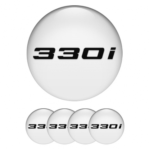 BMW Center Wheel Caps Stickers White 330i Black Logo