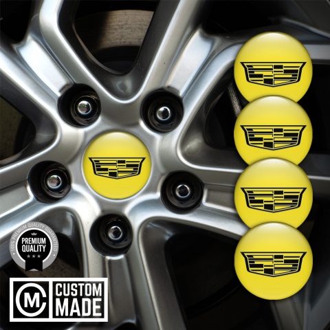 Cadillac Domed Stickers for Wheel Center Caps Yellow Black Shield