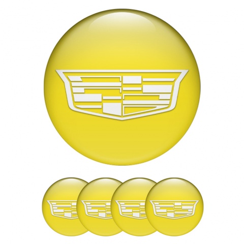 Cadillac Wheel Stickers for Center Caps Yellow White Shield Logo