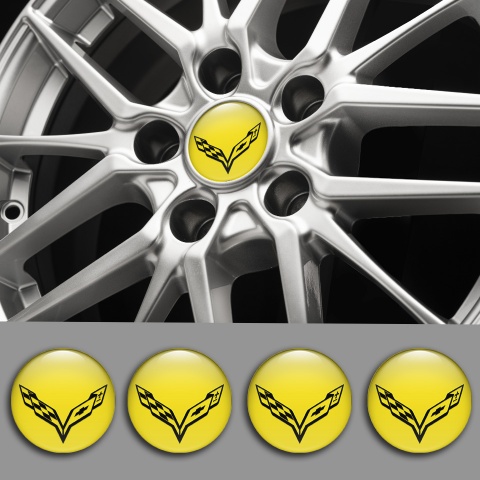Chevrolet Corvette Stickers for Wheels Center Caps Yellow Wings Logo