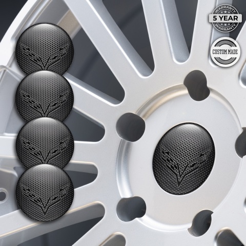 Chevrolet Corvette Center Wheel Caps Stickers Metal Grate Wings Logo