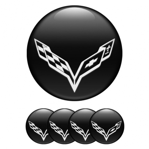 Chevrolet Corvette Emblems for Center Wheel Caps Black White Wings
