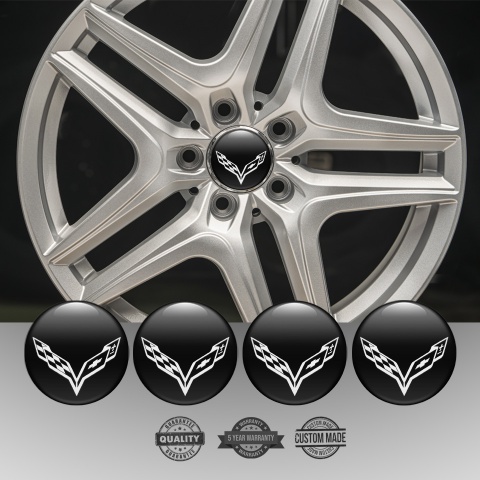 Chevrolet Corvette Emblems for Center Wheel Caps Black White Wings