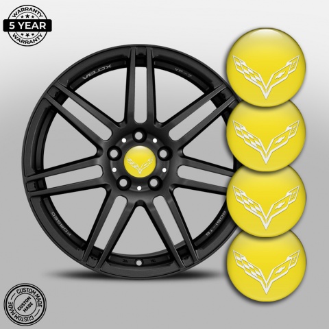 Chevrolet Corvette Stickers for Wheels Center Caps Yellow White Wings