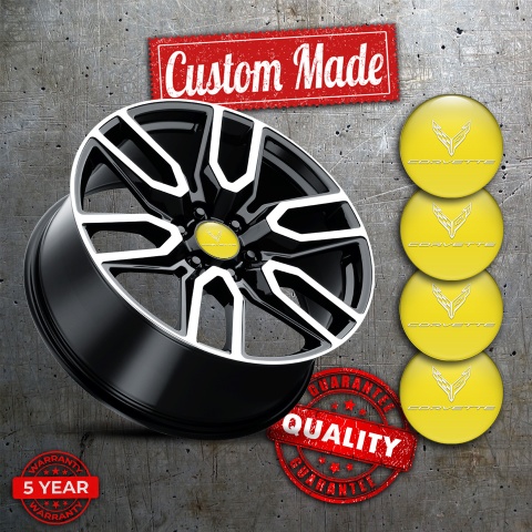 Chevrolet Corvette Wheel Stickers for Center Caps Yellow White Logo