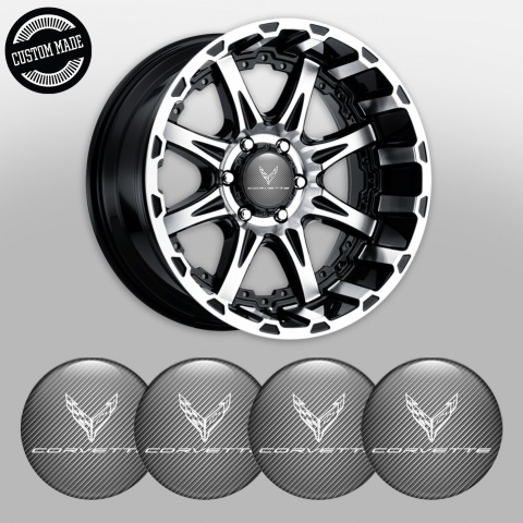 Chevrolet Corvette Domed Stickers for Wheel Center Caps Carbon White Logo