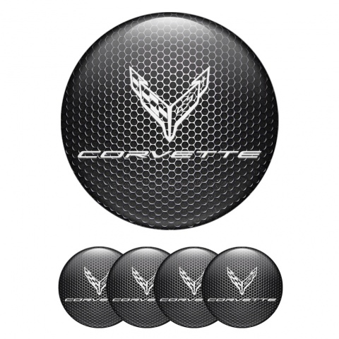 Chevrolet Corvette Center Caps Wheel Emblem Dark Mesh White Logo