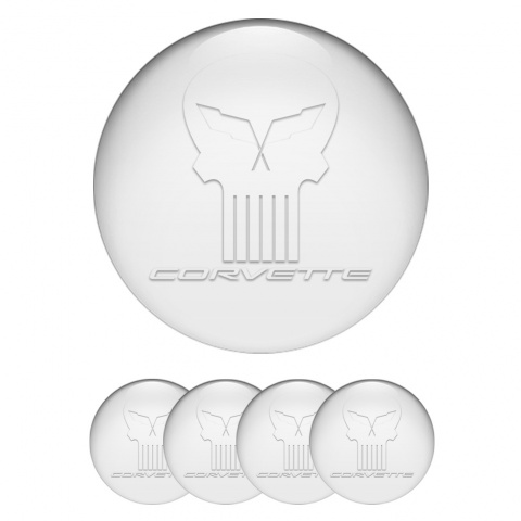 Chevrolet Corvette Wheel Stickers for Center Caps Pearl White Skull