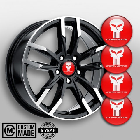 Chevrolet Corvette Silicone Stickers for Center Wheel Caps Red White Skull
