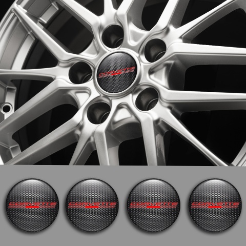 Chevrolet Corvette Emblem for Center Wheel Caps Dark Mesh Red Logo