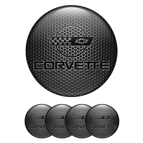Chevrolet Corvette Center Caps Wheel Emblem Dark Mesh Black C4 Logo