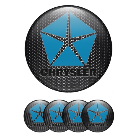 Chrysler Center Wheel Caps Stickers Dark Mesh Blue Pentastar