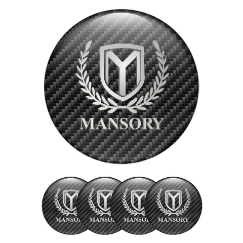 Mansory Domed Stickers for Wheel Center Caps Black Carbon Silver Logo