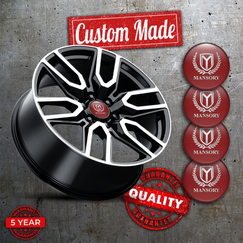 Mansory Emblem for Wheel Center Caps Red Carbon Silver Logo