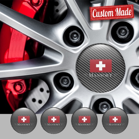 Mansory Center Wheel Caps Stickers Light Carbon Red Crest Logo