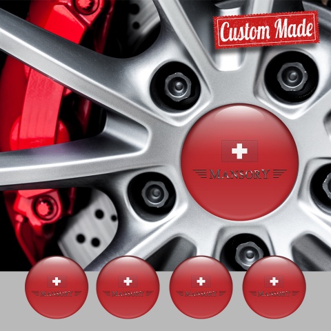 Mansory Domed Stickers for Wheel Center Caps Crimson Red Crest Logo