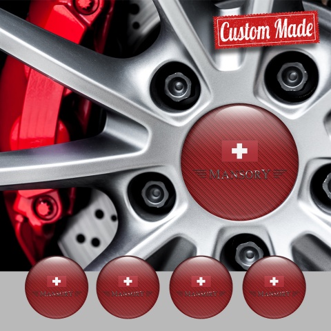 Mansory Center Wheel Caps Stickers Crimson Carbon Red Crest Design