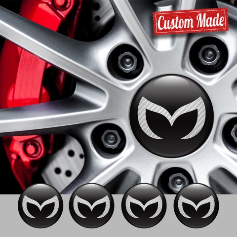 Mazda Domed Stickers for Wheel Center Caps Black White Carbon Logo