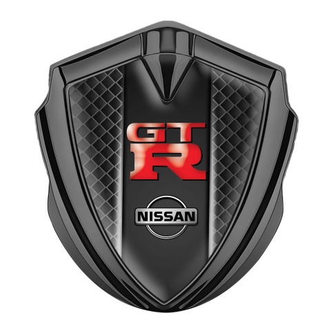 Nissan GTR Emblem Auto Zeichen Graphit Tonfarbe Schwarz Netz mit Rote Logo