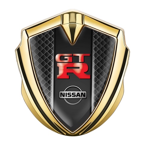 Nissan GTR Emblem Auto Zeichen Goldtonfarbe Schwarz Netz mit Rote Logo