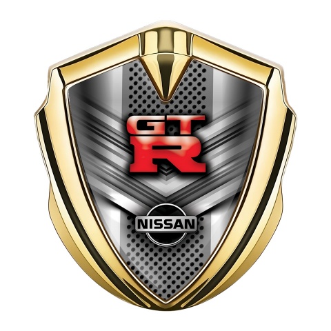 Nissan GTR Selbstklebendes Metallaufkleber Emblem Goldtonfarbe Metall Gitter mit Pfeilfragmente Design