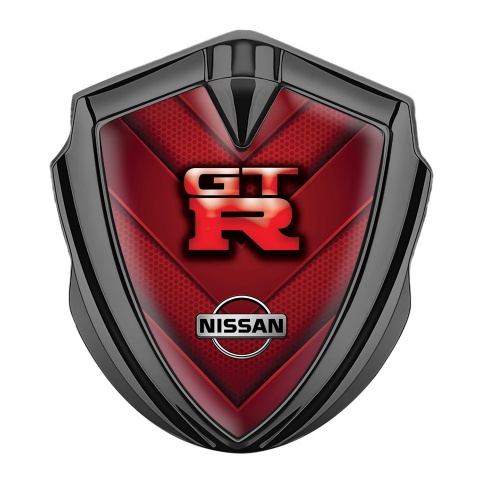 Nissan GTR Emblem Logo Schriftzug Aufkleber Graphit Tonfarbe Rote V Form Elemente Design