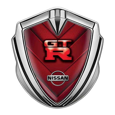 Nissan GTR Emblem Logo Schriftzug Aufkleber Silbertonfarbe Rote V Form Elemente Design
