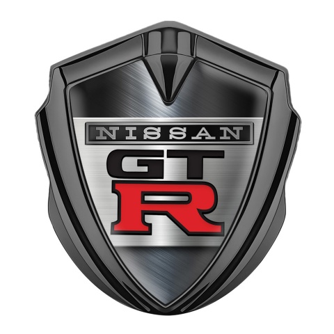 Nissan Emblem Abzeichen Graphit Tonfarbe Aluminium Effekt mit GTR Logo