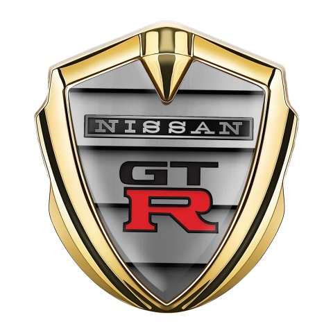 Nissan GTR Emblem Abzeichen selbstklebend Goldtonfarbe mit Auto Gitter Effekt