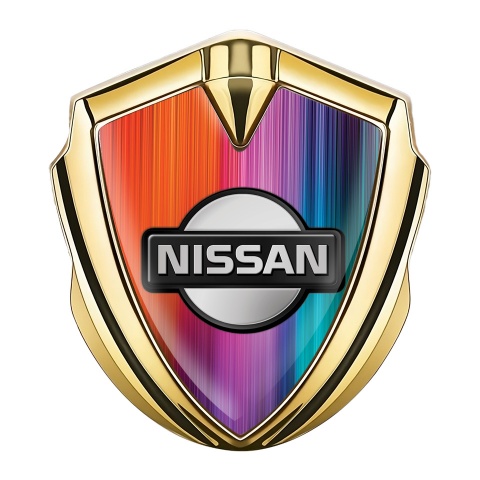 Nissan Emblem Abzeichen Goldtonfarbe Mehrfarbig Fundament mit Dunkles Logo