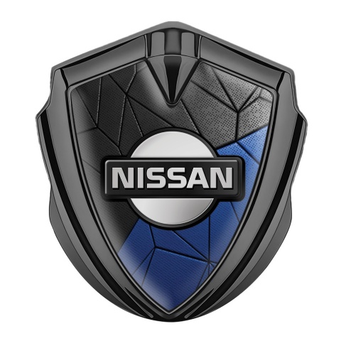 Nissan Emblem Abzeichen selbstklebend Graphit Tonfarbe Schwarz Blau Mozaik Basis mit Grau Logo