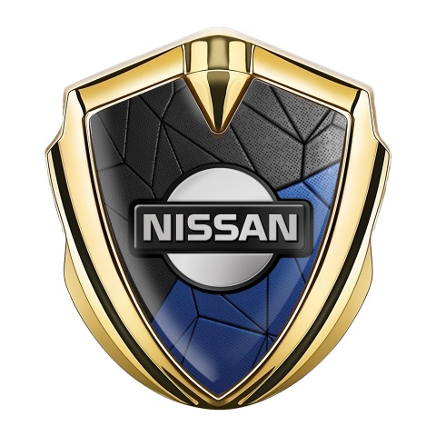 Nissan Emblem Abzeichen selbstklebend Goldtonfarbe Schwarz Blau Mozaik Basis mit Grau Logo