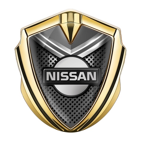 Nissan Emblem Auto Zeichen Goldtonfarbe Metall Mesh mit Grau Fragmente