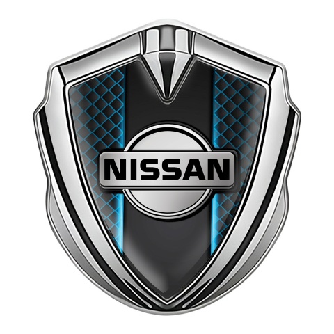 Nissan Selbstklebendes Metallaufkleber Emblem Silbertonfarbe mit Blau Neon Mesh Stil