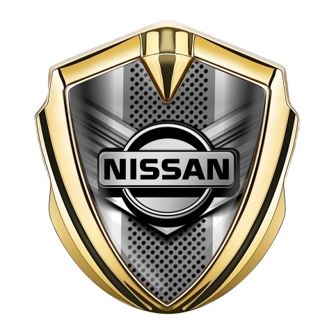 Nissan Emblem Logo Schriftzug Aufkleber Goldtonfarbe Grauer Pfeil Design