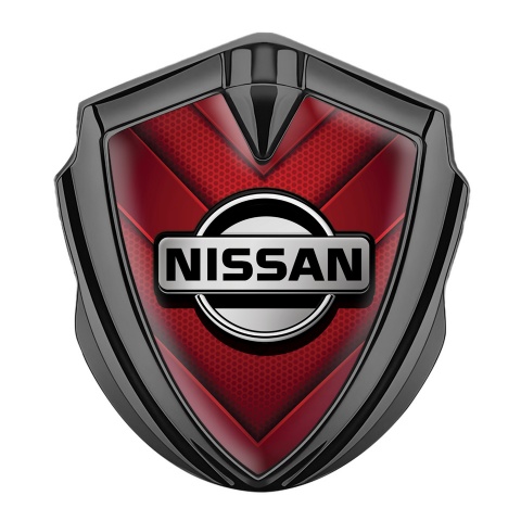 Nissan Emblem Abzeichen Graphit Tonfarbe Rote V Form Elemente mit Grau Logo Stil