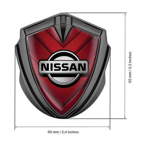Nissan Emblem Abzeichen Graphit Tonfarbe Rote V Form Elemente mit Grau Logo Stil