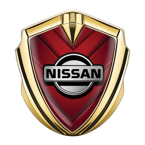 Nissan Emblem Abzeichen Goldtonfarbe Rote V Form Elemente mit Grau Logo Stil