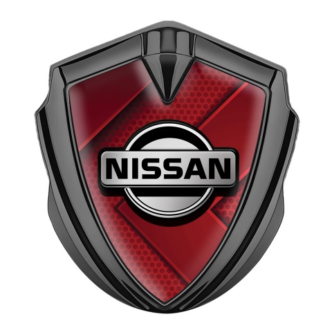 Nissan Emblem Auto Zeichen Graphit Tonfarbe Rote Elemente mit Grau Logo