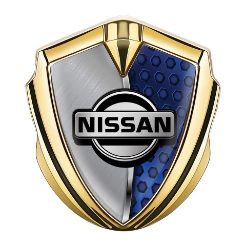Nissan Selbstklebendes Metallaufkleber Emblem Goldtonfarbe Blau Grau Fundament Stil
