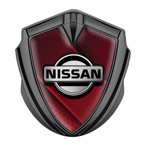 Nissan Emblem Abzeichen Graphit Tonfarbe Rote Diagonale Panel Hintergrund mit Grau logo Stil