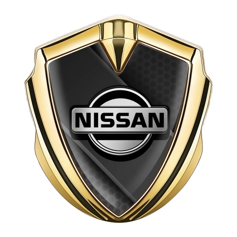 Nissan Abzeichen selbstklebend Goldtonfarbe Diagonale Graphit Panel Design