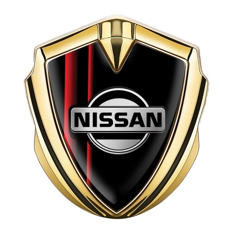 Nissan Emblem Auto Zeichen Goldtonfarbe Schwarz Basis mit Rote Linien