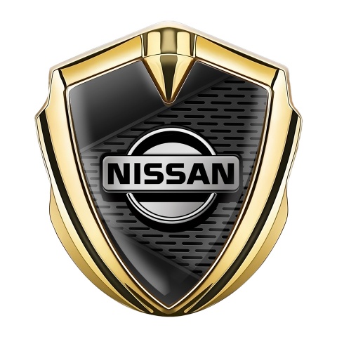 Nissan Selbstklebendes Metallaufkleber Emblem Goldtonfarbe Dunkles Mesh mit Schwarz Fragmente