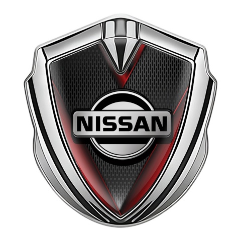 Nissan Seitenflugel Emblem Aufkleber Silbertonfarbe Rote Fugel Effekt mit Grau Logo