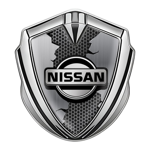Nissan Selbstklebendes Metallaufkleber Emblem Silbertonfarbe Zerrissenes Metall Effekt
