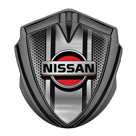 Nissan Emblem Abzeichen Graphit Tonfarbe Gitter Basis mit Metall Logo Panel