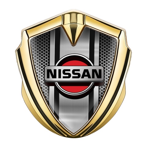 Nissan Emblem Abzeichen Goldtonfarbe Gitter Basis mit Metall Logo Panel