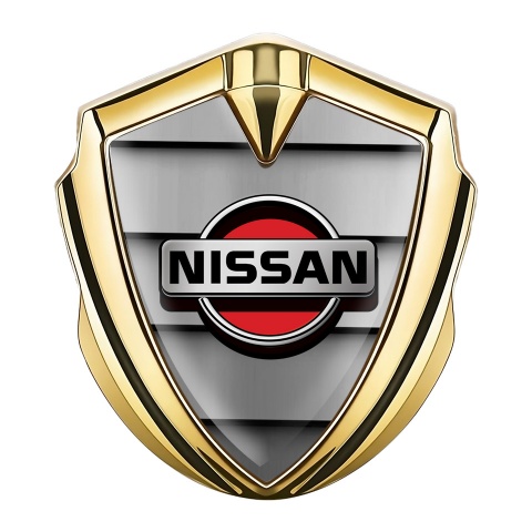 Nissan Emblem Abzeichen Goldtonfarbe Auto Gitter Effekt mit Rot Logo Motiv